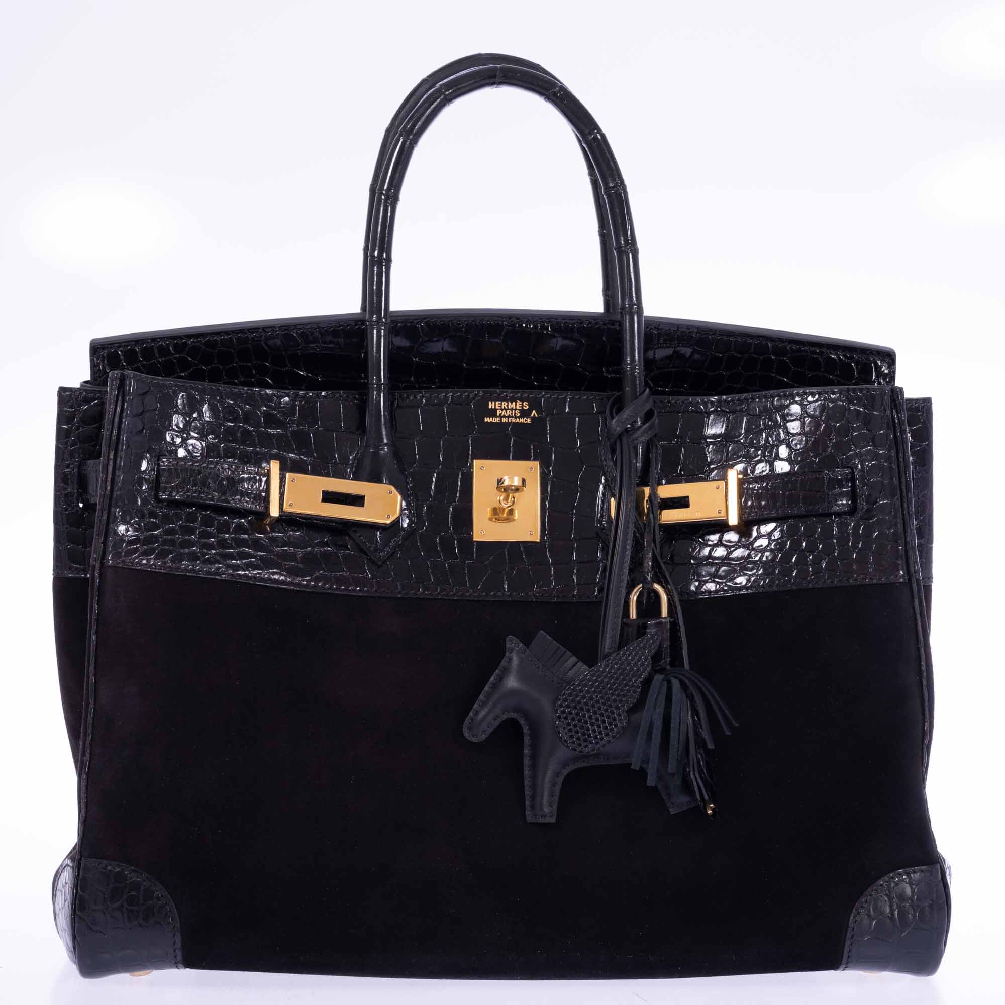 Hermès Birkin 35 Black Veau Doblis Suede & Black Porosus Crocodile Gold Hardware、mySite、garminoutage.com