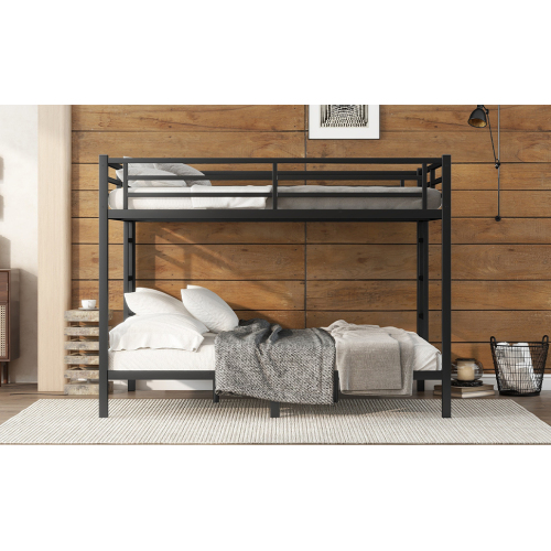 Metal Queen over Queen Bunk Bed for Teens and Adults,Space-Saving/Noise Reduced/No Box Spring Needed, Black、、casual