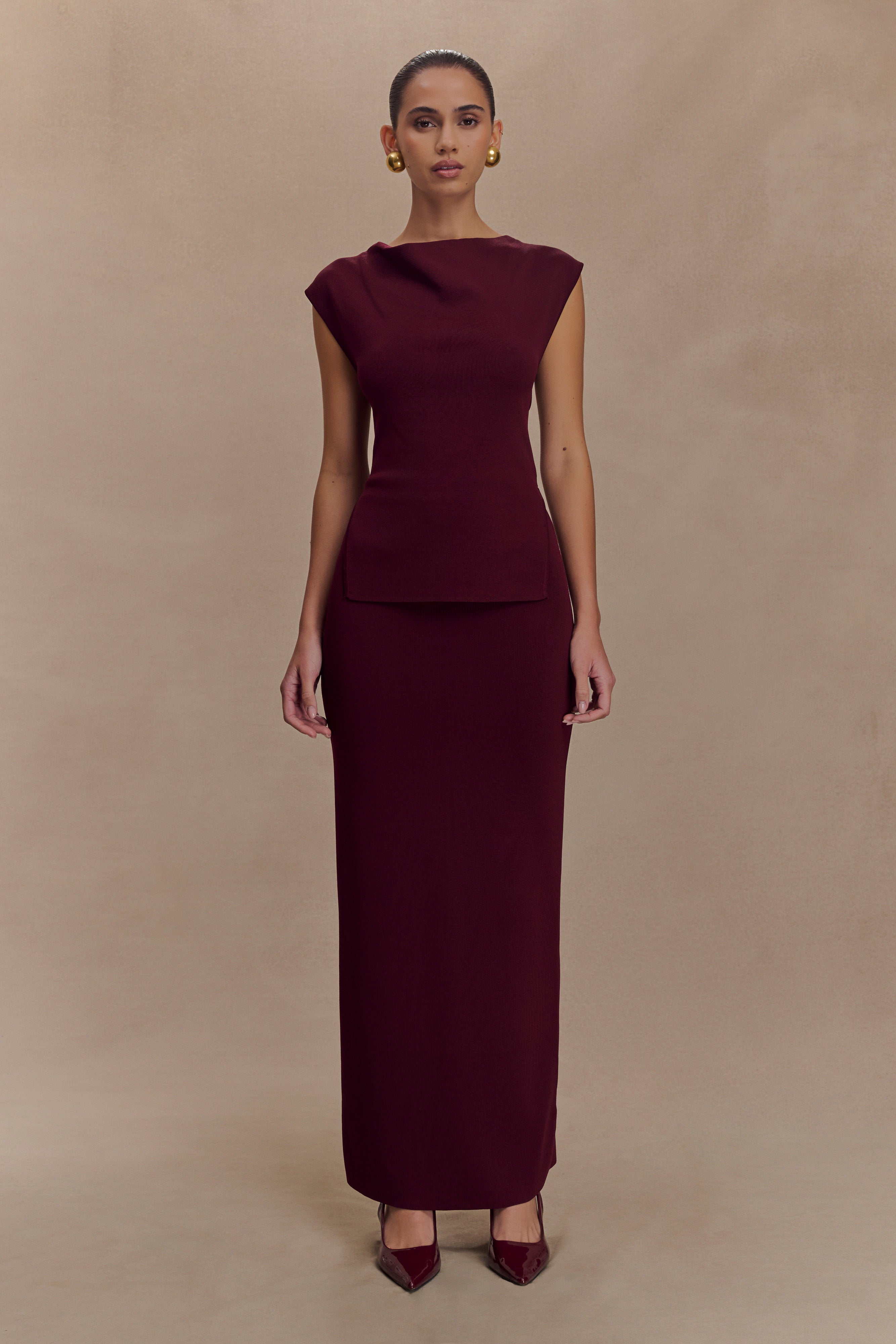 Francisca Mid Rise Knit Maxi Skirt - Merlot、mySite、solidvoid