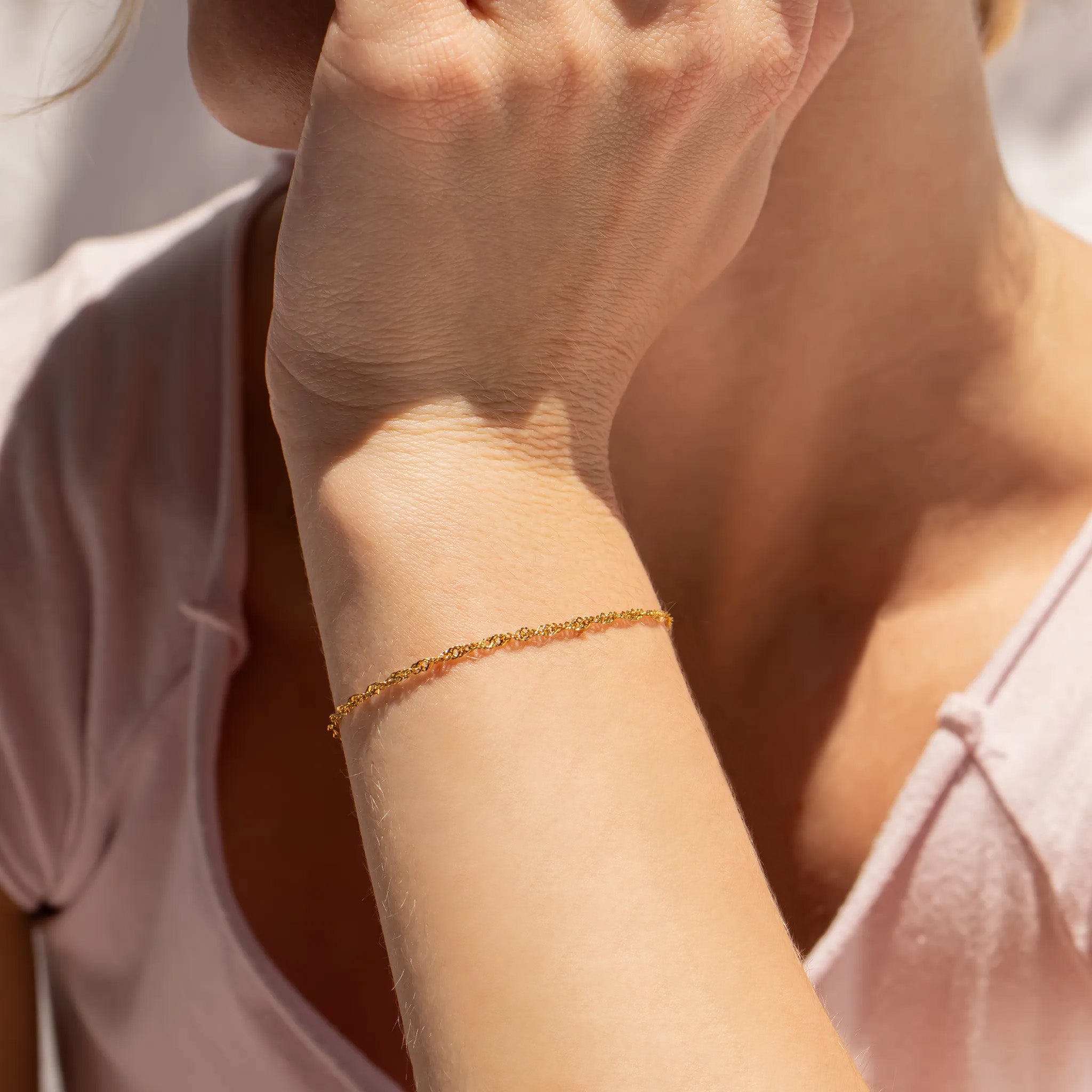 18K Gold PVD Stainless Steel Singapore Chain Bracelet / BRJ1064、mySite、dreamappss