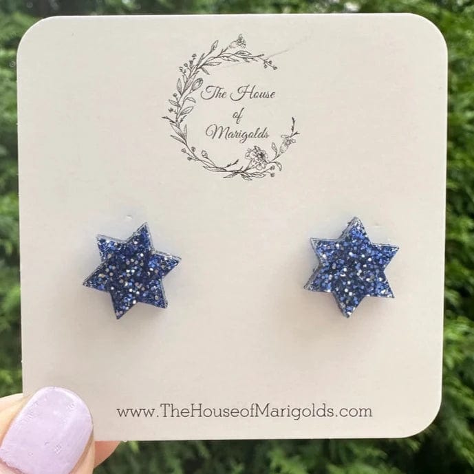 Glitter Star of David Earrings - Blue、mySite、topwebapps