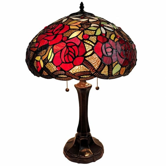 24 Stained Glass Two Light Jeweled Roses Accent Table Lamp、mySite、g9winljtr