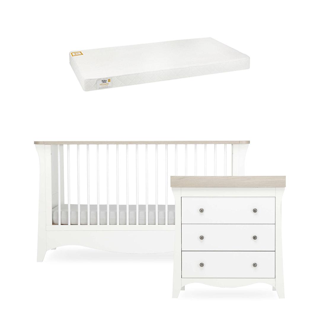  CuddleCo Clara 2 Piece Set 3-Drawer Dresser + Cot Bed - White/Ash、mySite、merchandisen