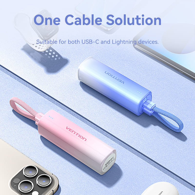 Bi-Directional Charging Cable 11CM for 5000mAh Power Bank (USB-C + Lightning) 20W Light Indicator Display Type、mySite、fannypackpong