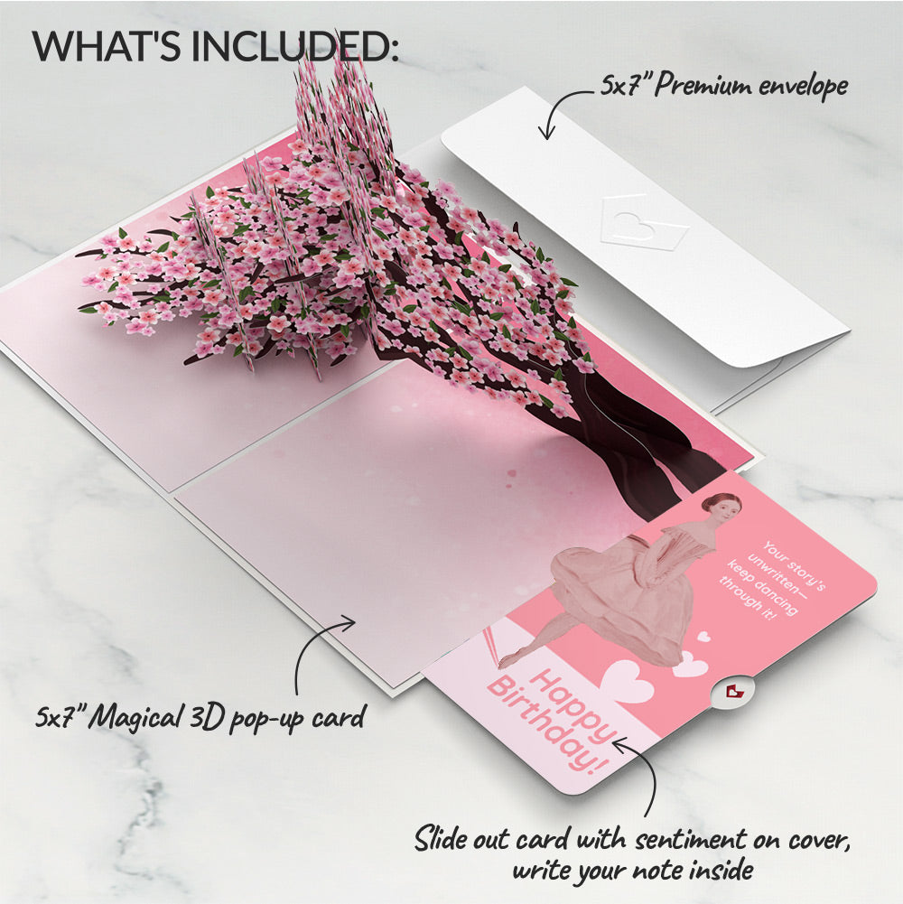 Cherry Blossom Branches in Bloom Birthday Pop-Up Card and Dancing Through Life Sentiment Set、mySite、solidvoid
