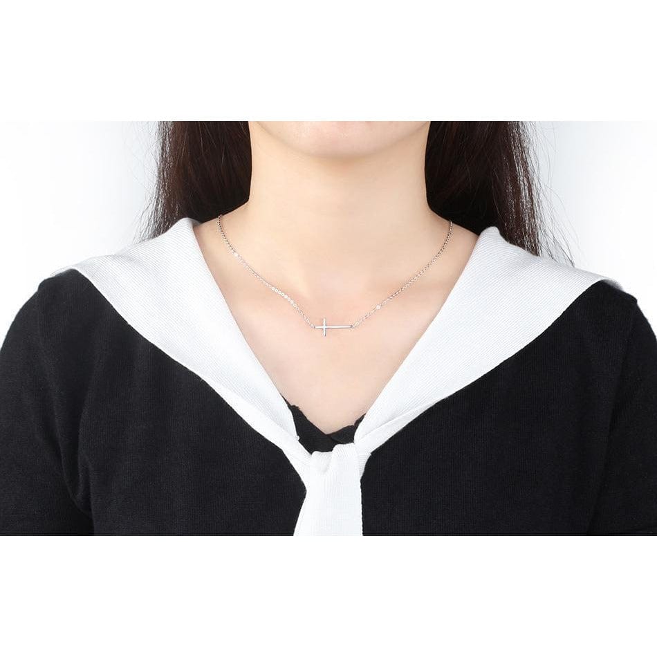 Sterling Silver Cross Necklace-Elegant Sideways Cross、mySite、g9winljtr