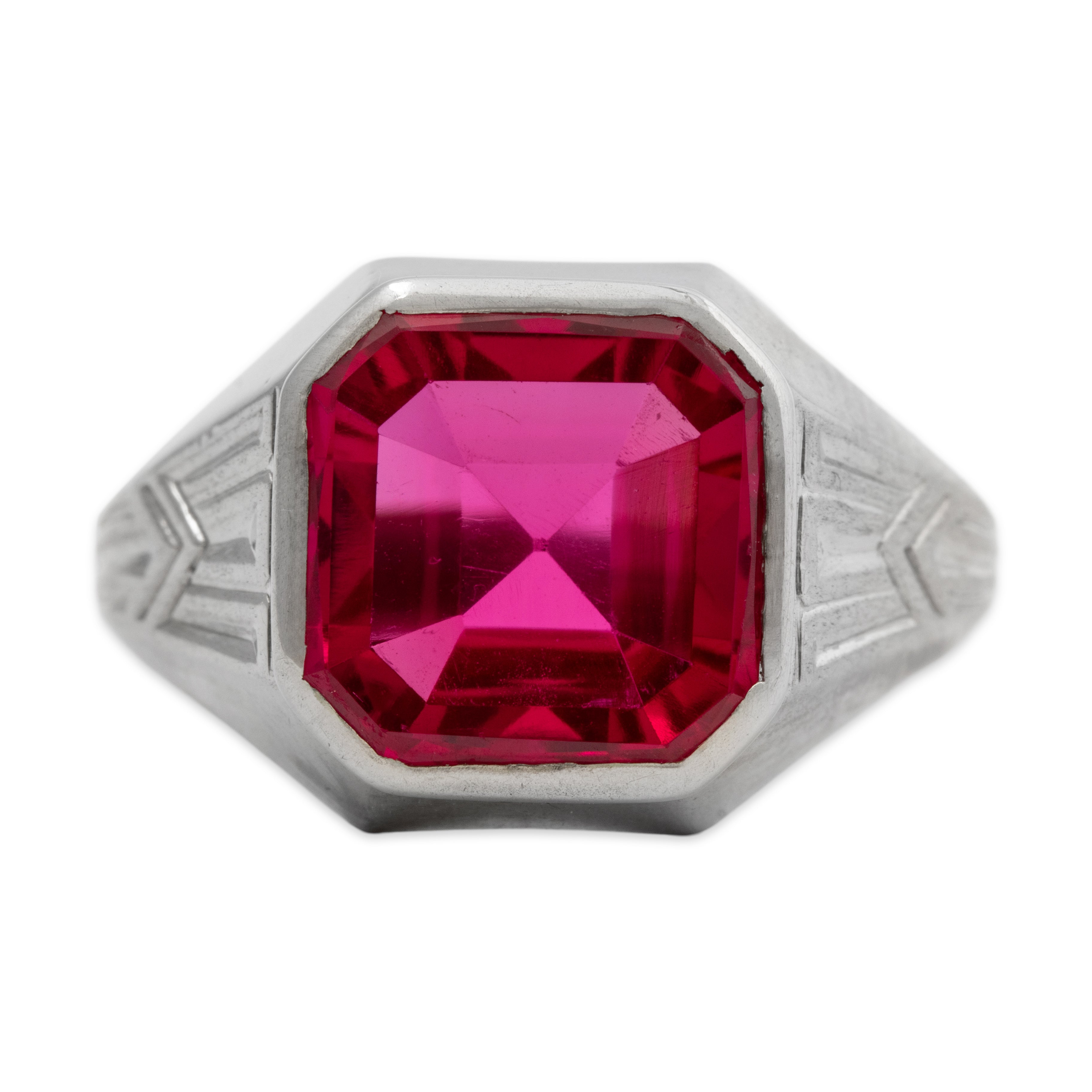 Antique Art Deco 10k White Gold 5.18ct Synthetic Ruby Signet Style Ring 10.75、mySite、hinf8tx79