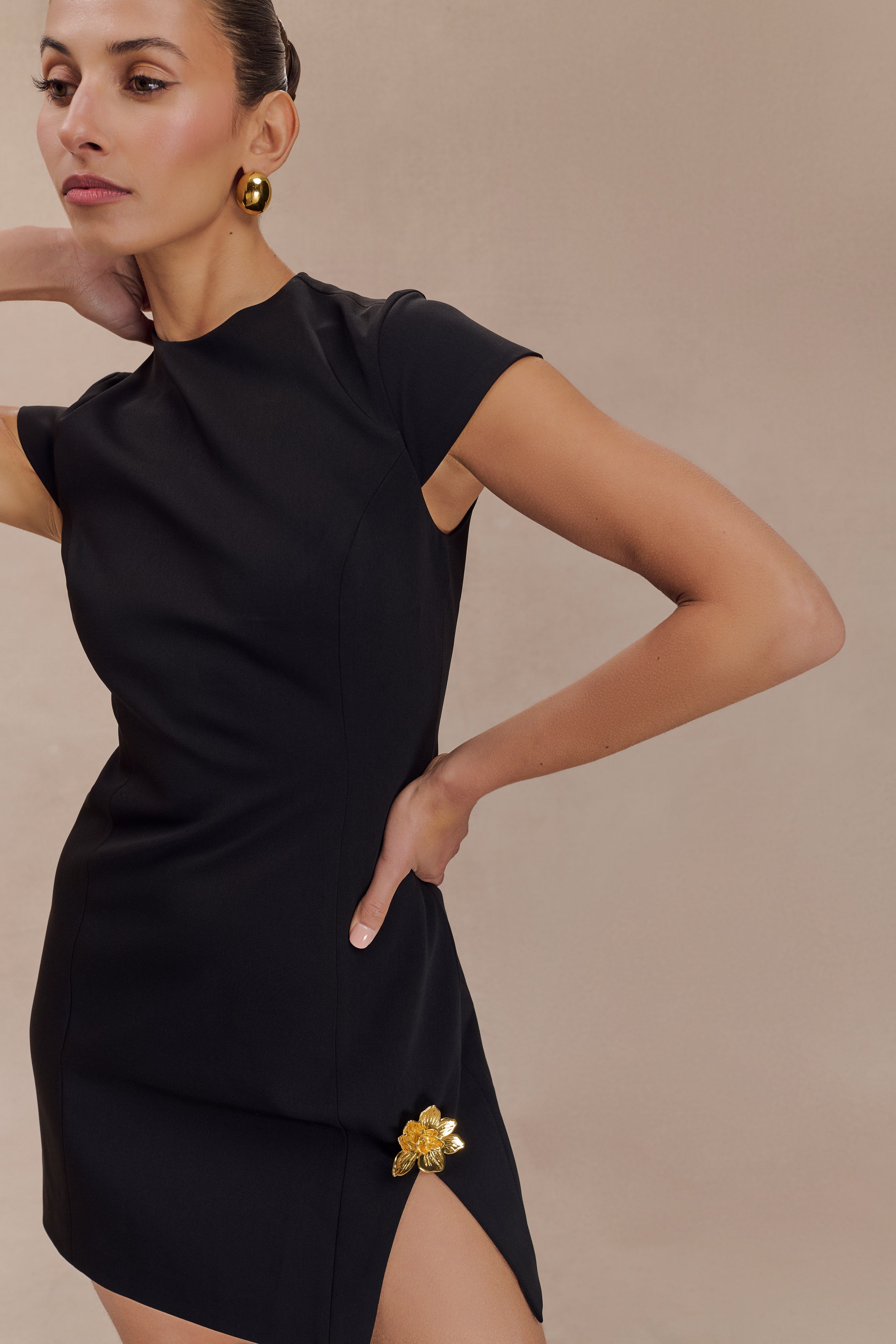 Remi Suiting Mini Dress With Floral Hardware - Black、mySite、solidvoid