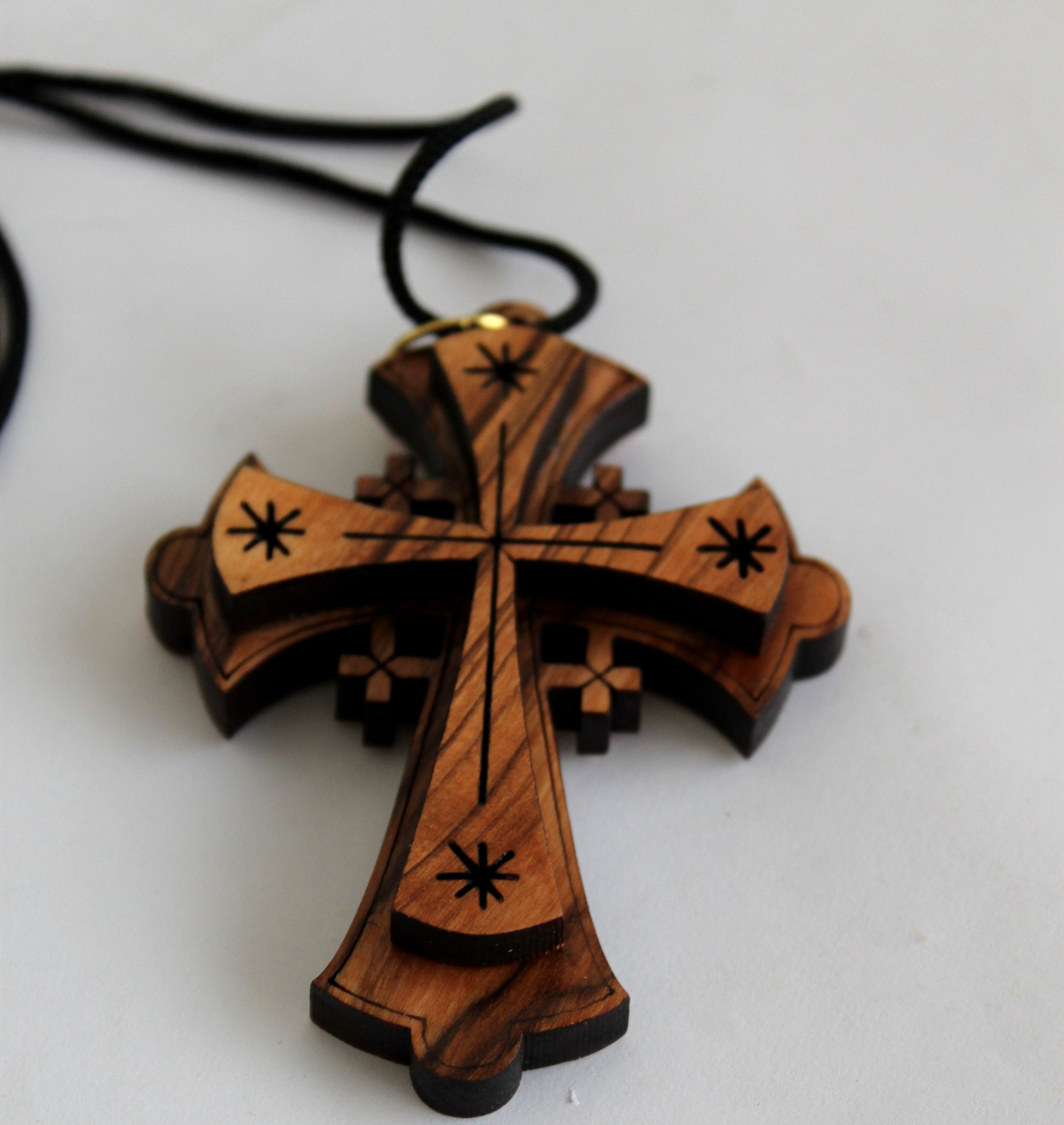 Grade A olive wood Jerusalem Cross necklace ( 3 inches - Cord can be adjusted )、mySite、topwebapps