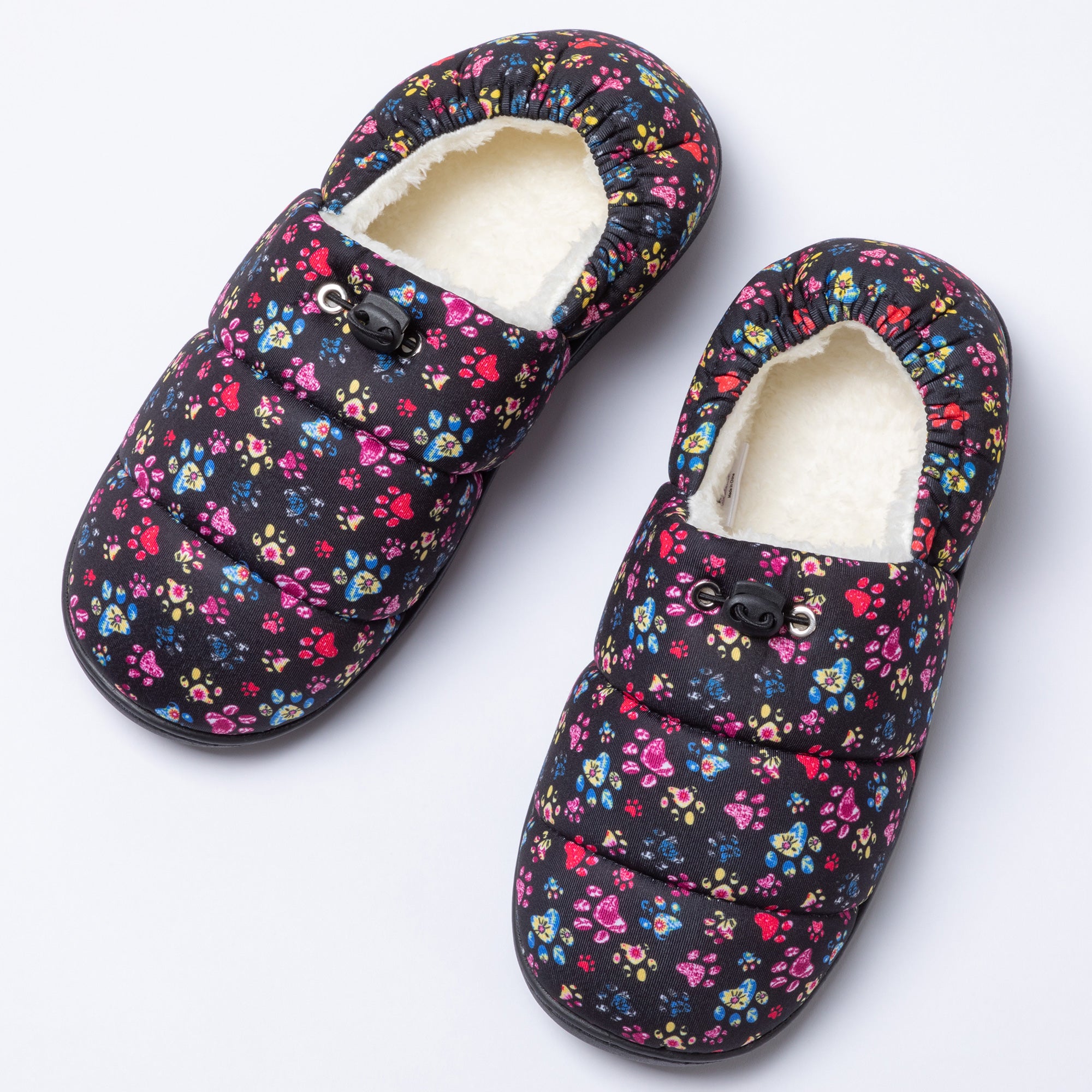 Paw Print Puffy Fleece-Lined Slippers with Toggle、mySite、camillekostekn