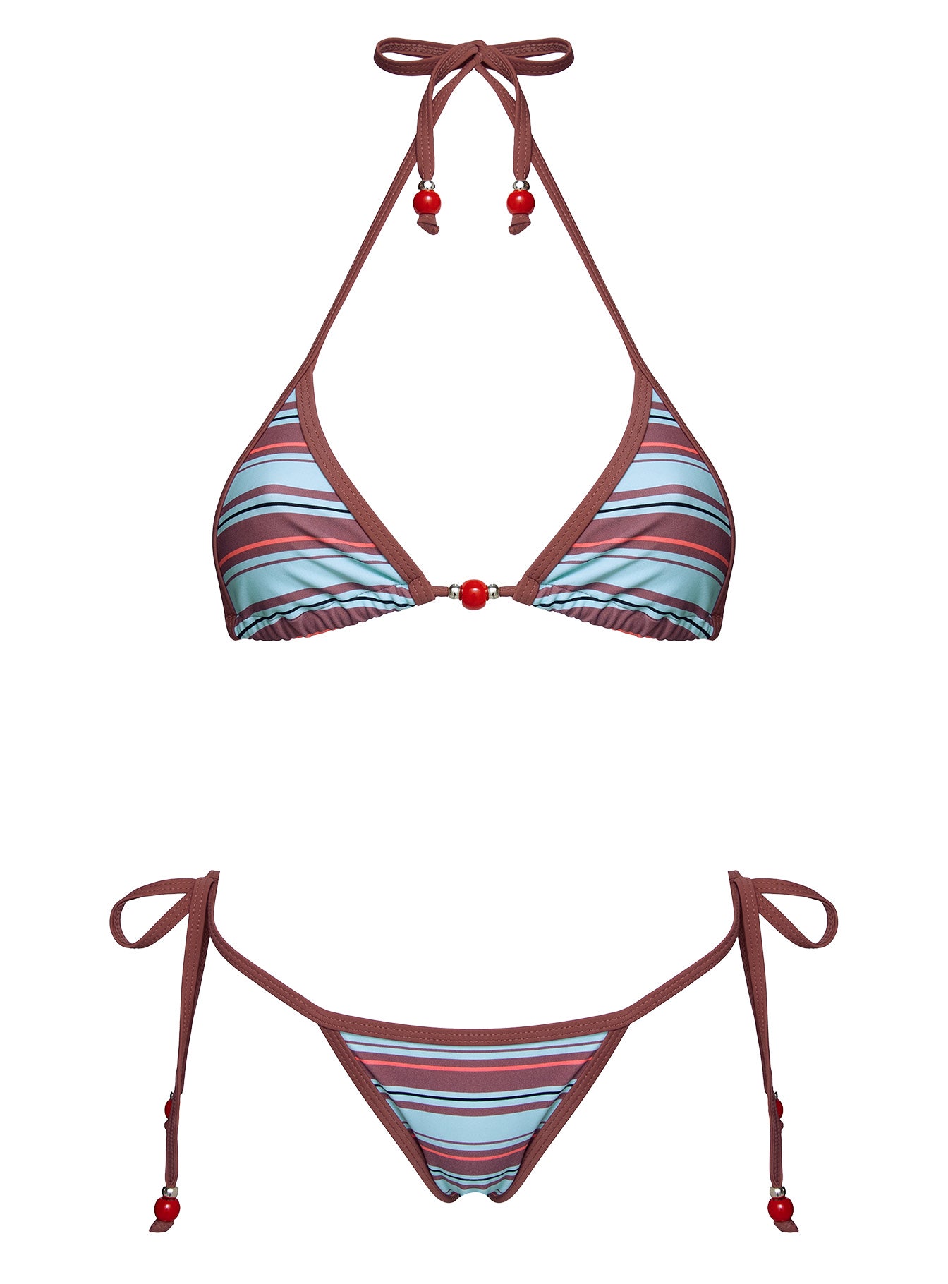 Mikaya Beaded Triangle Bikini Top Blue / Brown Stripe、mySite、solidvoid