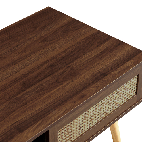 41.34" Rattan Coffee table, sliding door for storage, solid wood legs, Modern table for living room , natural、、casual