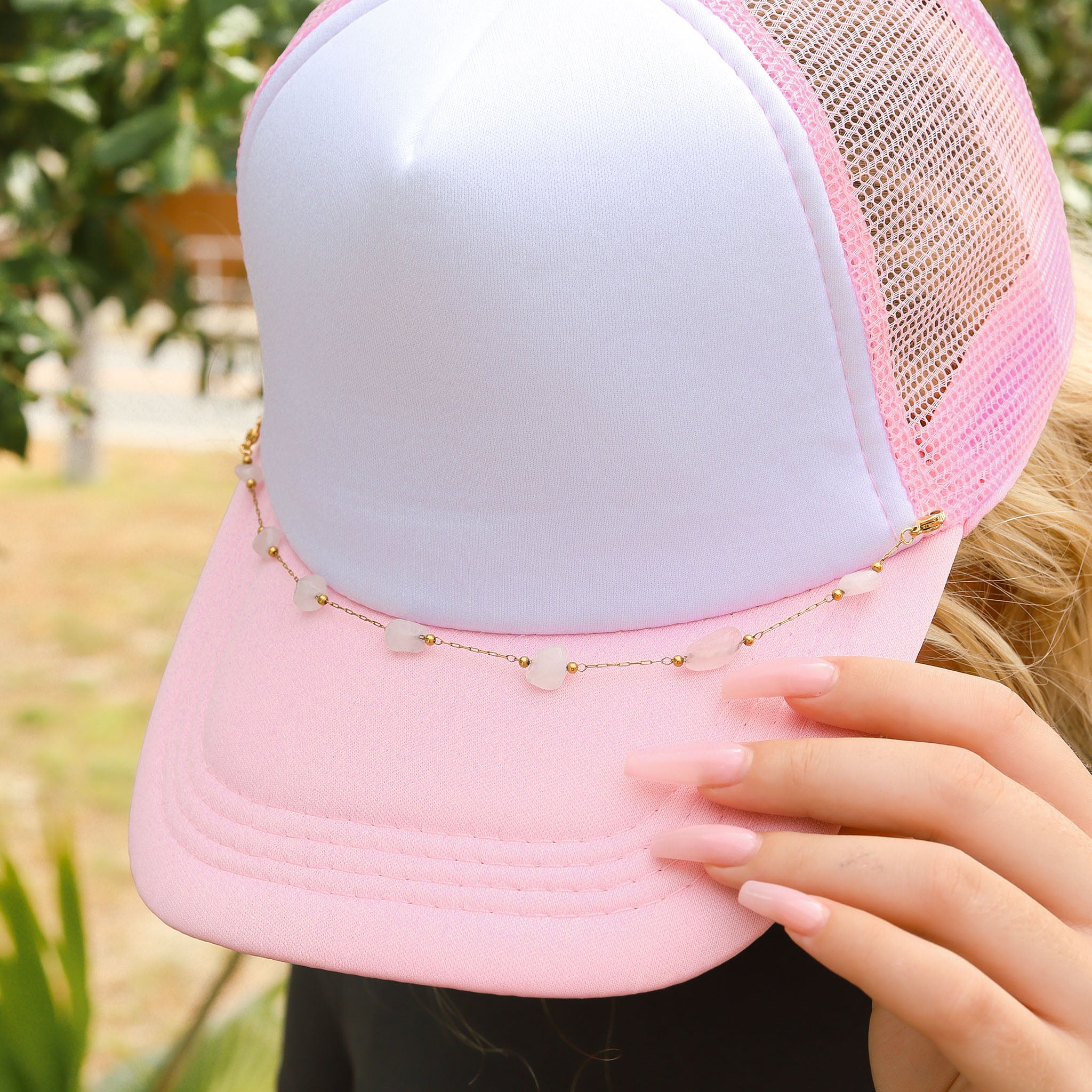 18K Gold PVD Stainless Steel Crystal Stone Trucker Hat Chain / CHN0034、mySite、dreamappss