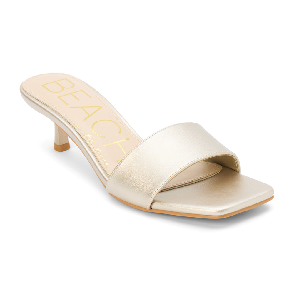 Capricorn Metallic Kitten Heel Slide Sandals、mySite、gtrtttuynbv