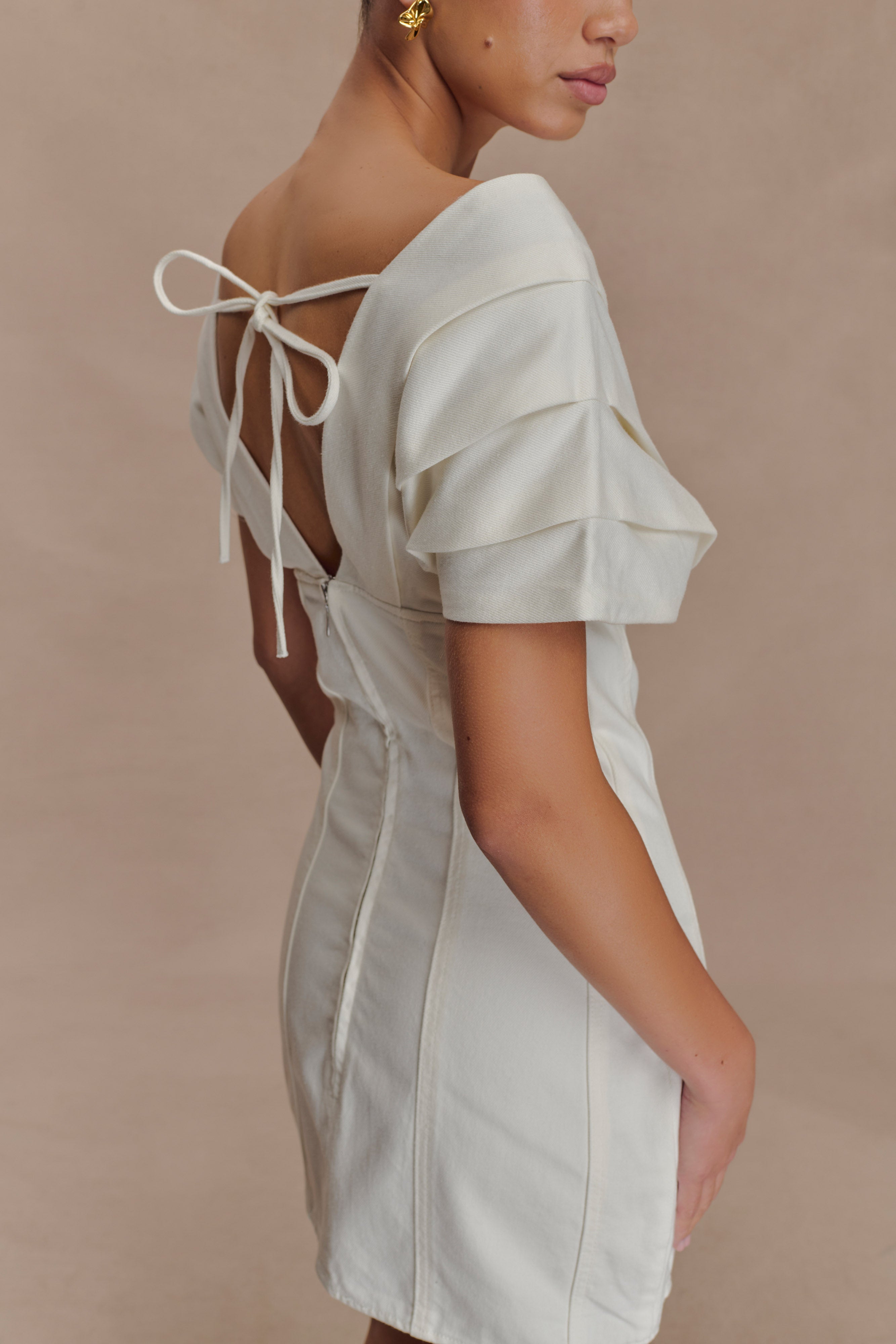 Pascale Off Shoulder Denim Mini Dress - White、mySite、solidvoid