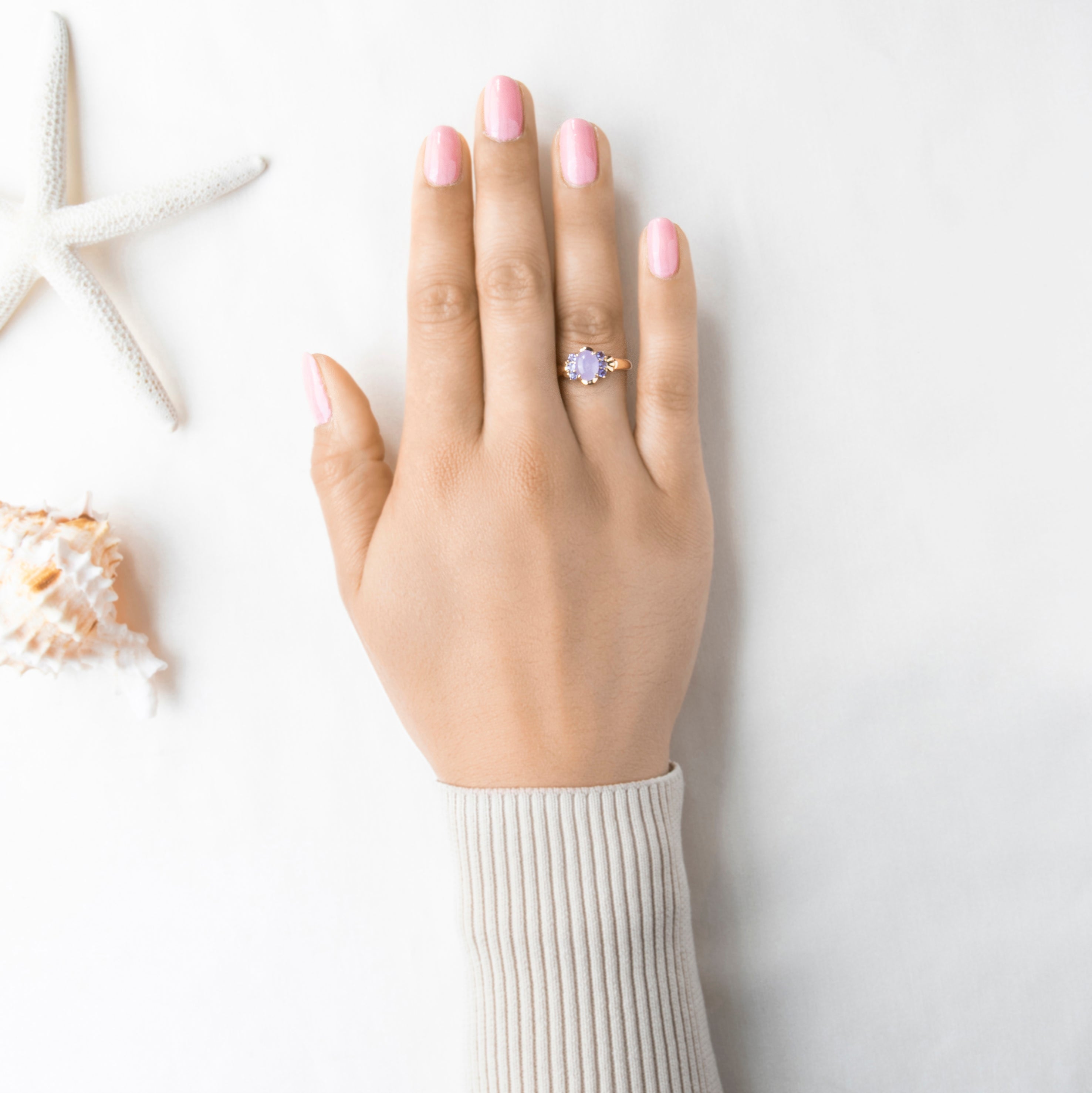 Vintage 14k Yellow Gold Lavender Jade Tanzanite Half-Halo Ring 9.25、mySite、hinf8tx79