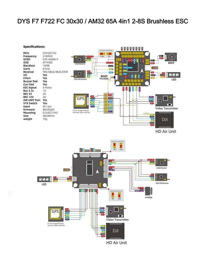 DYS F722 6S 30x30 F7 Flight Controller