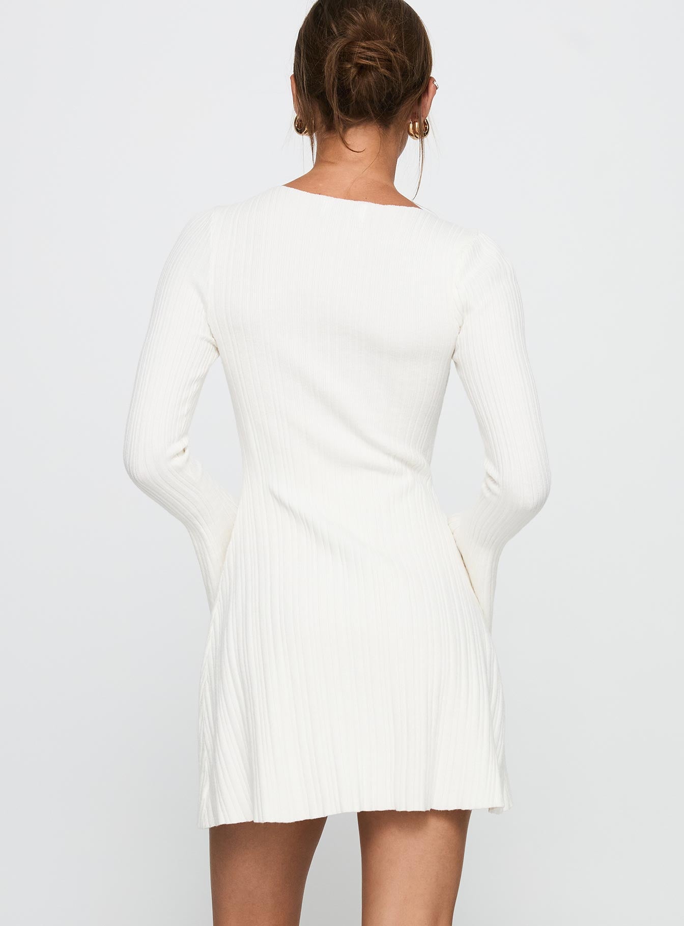 Terraces Long Sleeve Mini Dress White、mySite、solidvoid