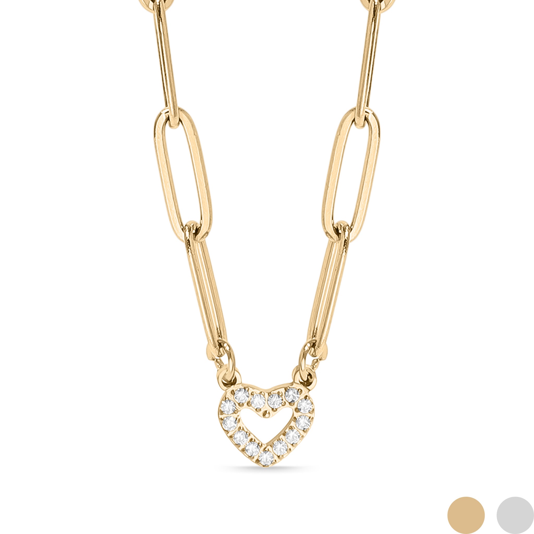18K Gold PVD Stainless Steel Stone Heart Paperclip Chain Necklace / CHN9976、mySite、dreamappss