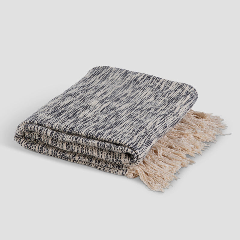 Cotton Throw Blanket | Woven Design | White & Blue | 168 x 120 cm、mySite、camillekostekn