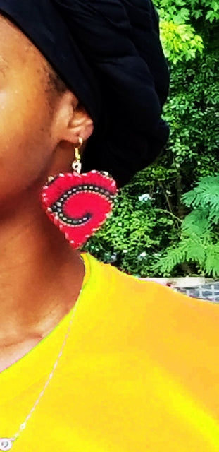 Red African Print Heart Earrings-DP3815ER3、mySite、solidvoid