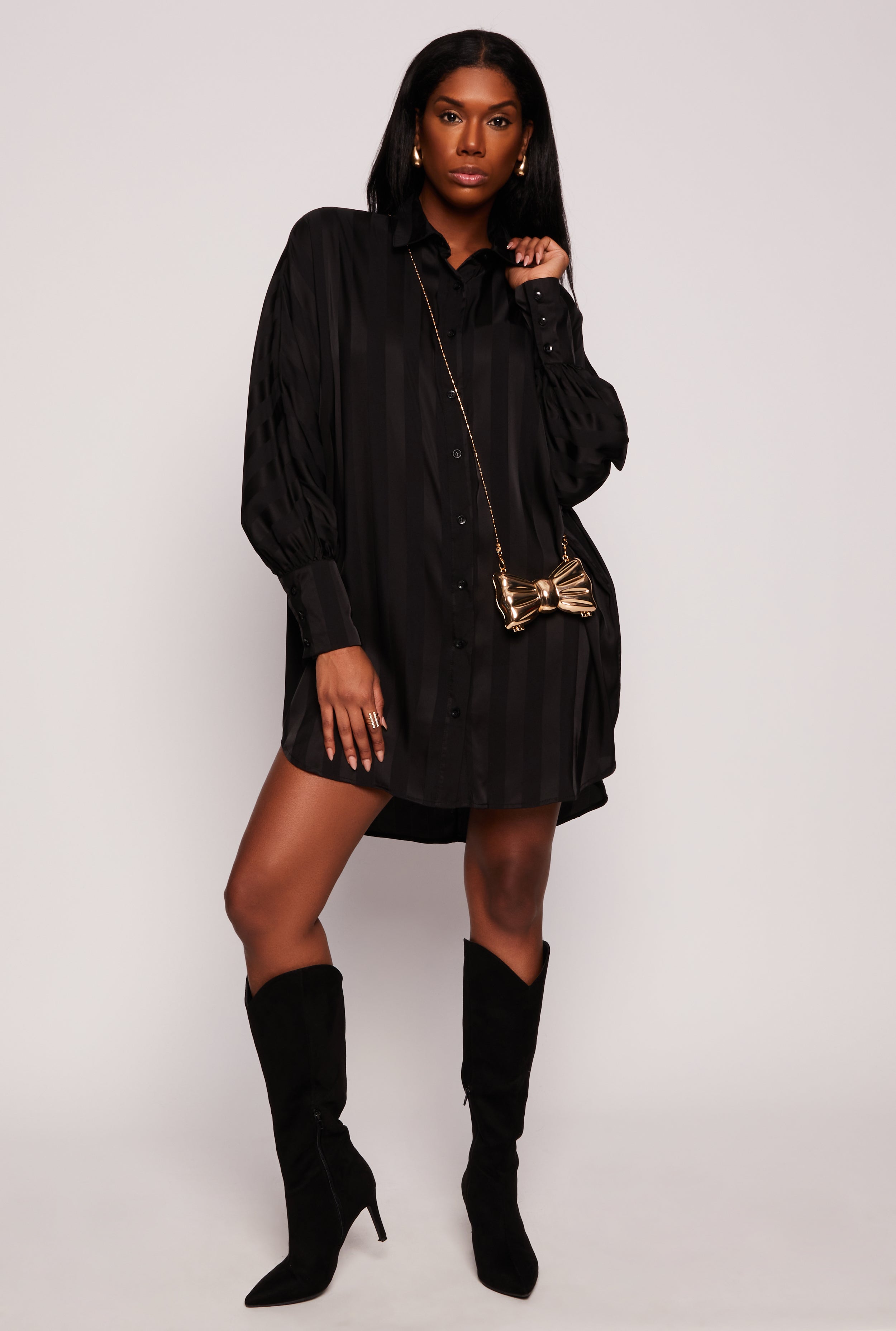 Shadow Stripe Button Front Shirt Dress、mySite、camillekostekn