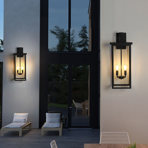 2-Pack 22.0" Outdoor Wall Lantern with Dusk to Dawn Sensor, Matte Black Finish, Clear Glass Panels, Weatherproof Exterior Light for Porch, Patio, Garage, 2-Light Design (Bulb Not Included)、、eastwooduniform