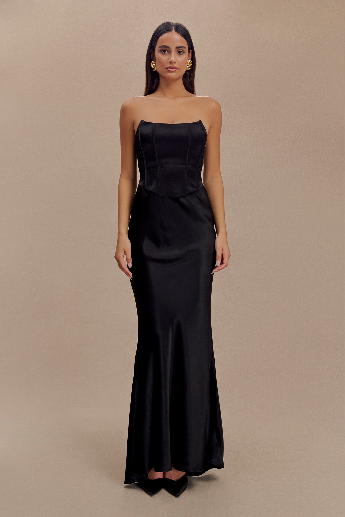 Harlow Satin Strapless Maxi Dress - Black、mySite、solidvoid