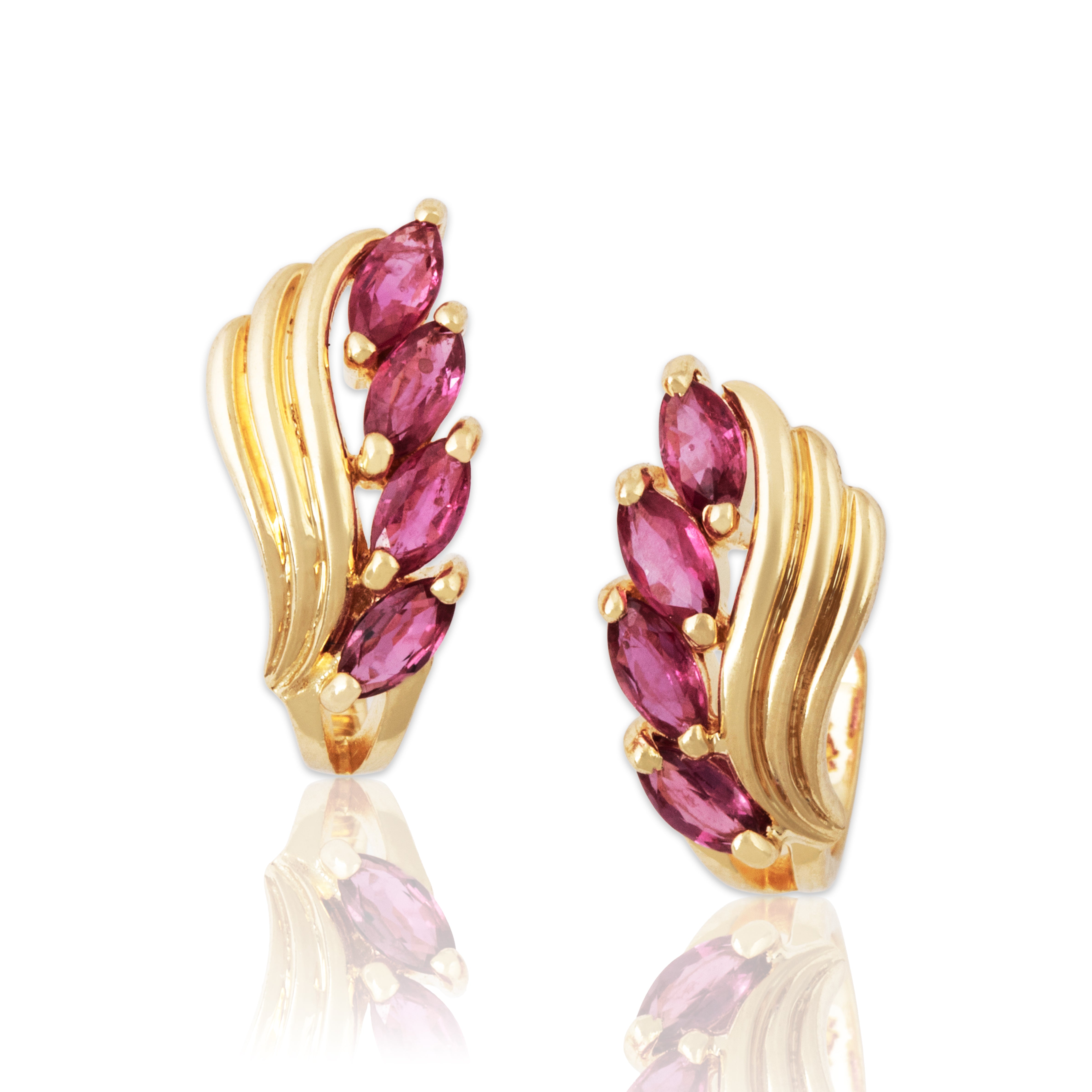 Vintage 14k Yellow Gold Ruby Marquise Flair Huggie Stud Earrings、mySite、hinf8tx79