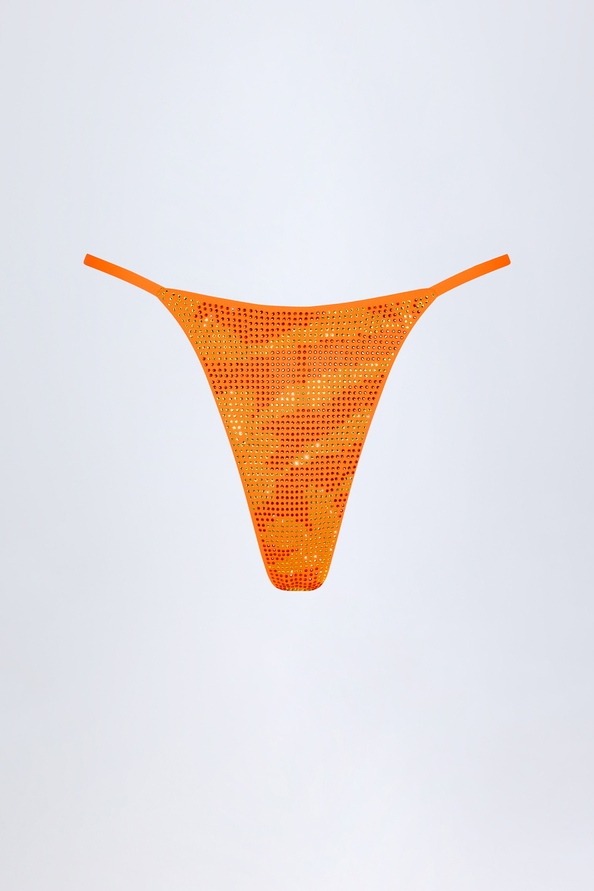  Embellished Thong Bikini Bottoms in Orange Tropical Hotfix、mySite、sugarbowlscore