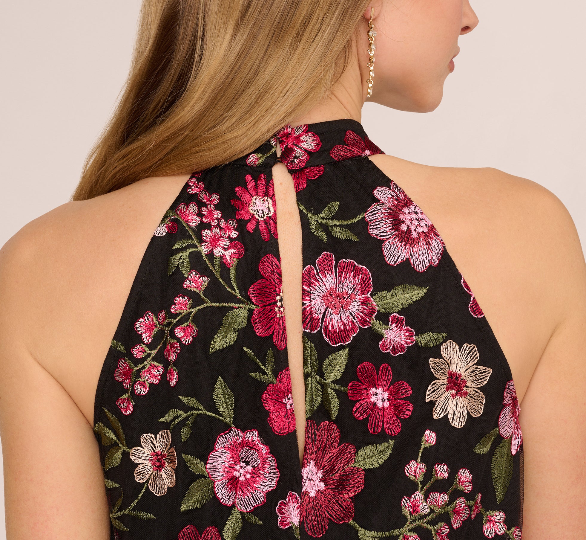 Floral Embroidered Trapeze Halter Dress In Pink Multi、mySite、solidvoid