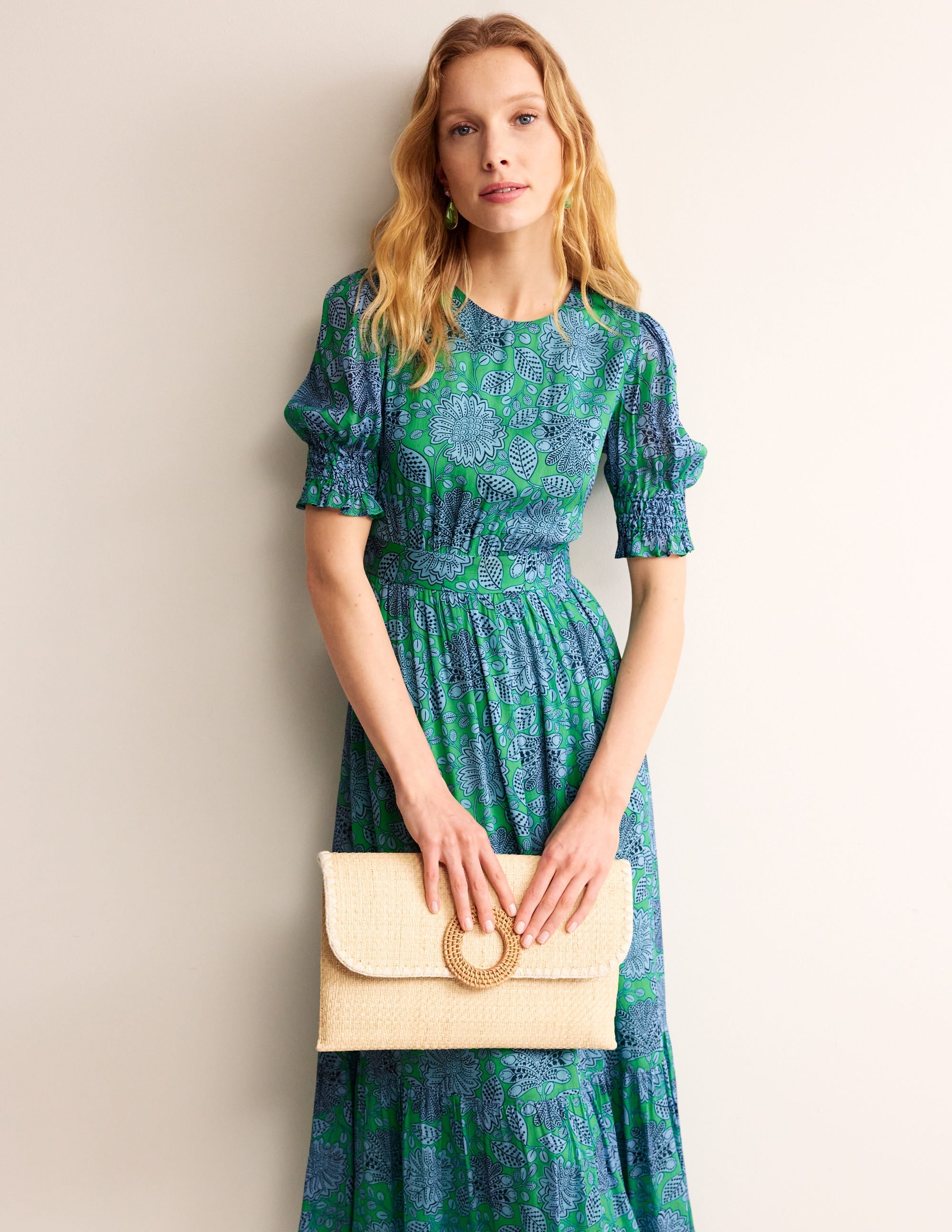  Smocked Cuff Maxi Dress-Ming Green, Gardenia Swirl、mySite、ashleygrahame
