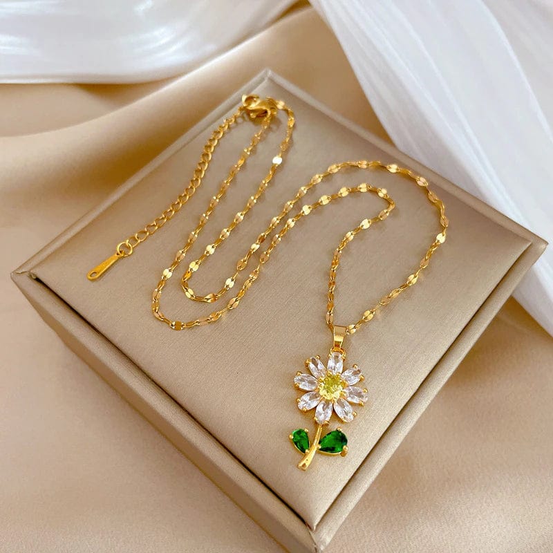 Waterproof Necklaces Dragonfly, Sunflower, Double Strands, Stainless Steel Gold PVD、mySite、g9winljtr