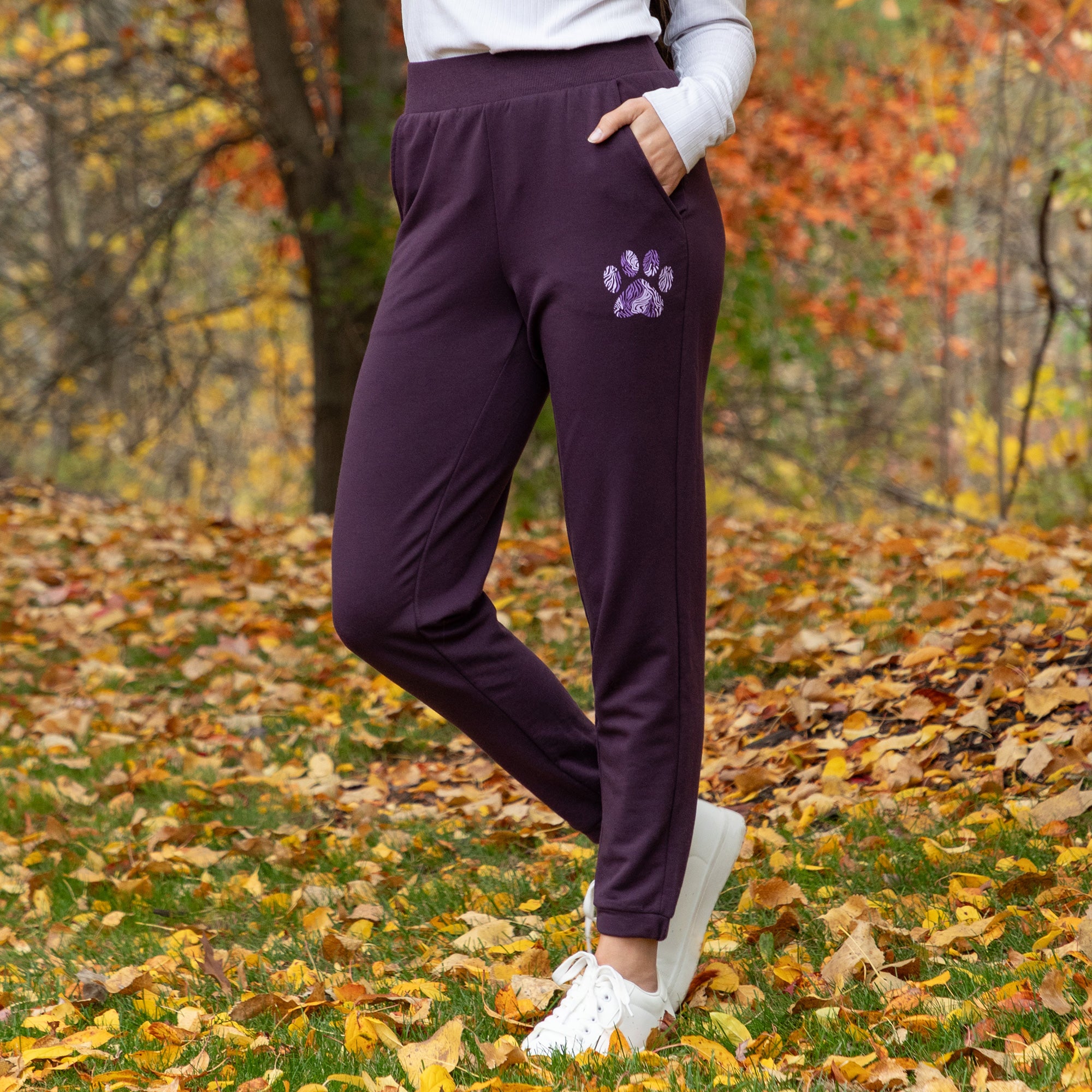 Paw Print Lightweight Tapered Sweatpants with Pockets & Elastic Waist、mySite、camillekostekn
