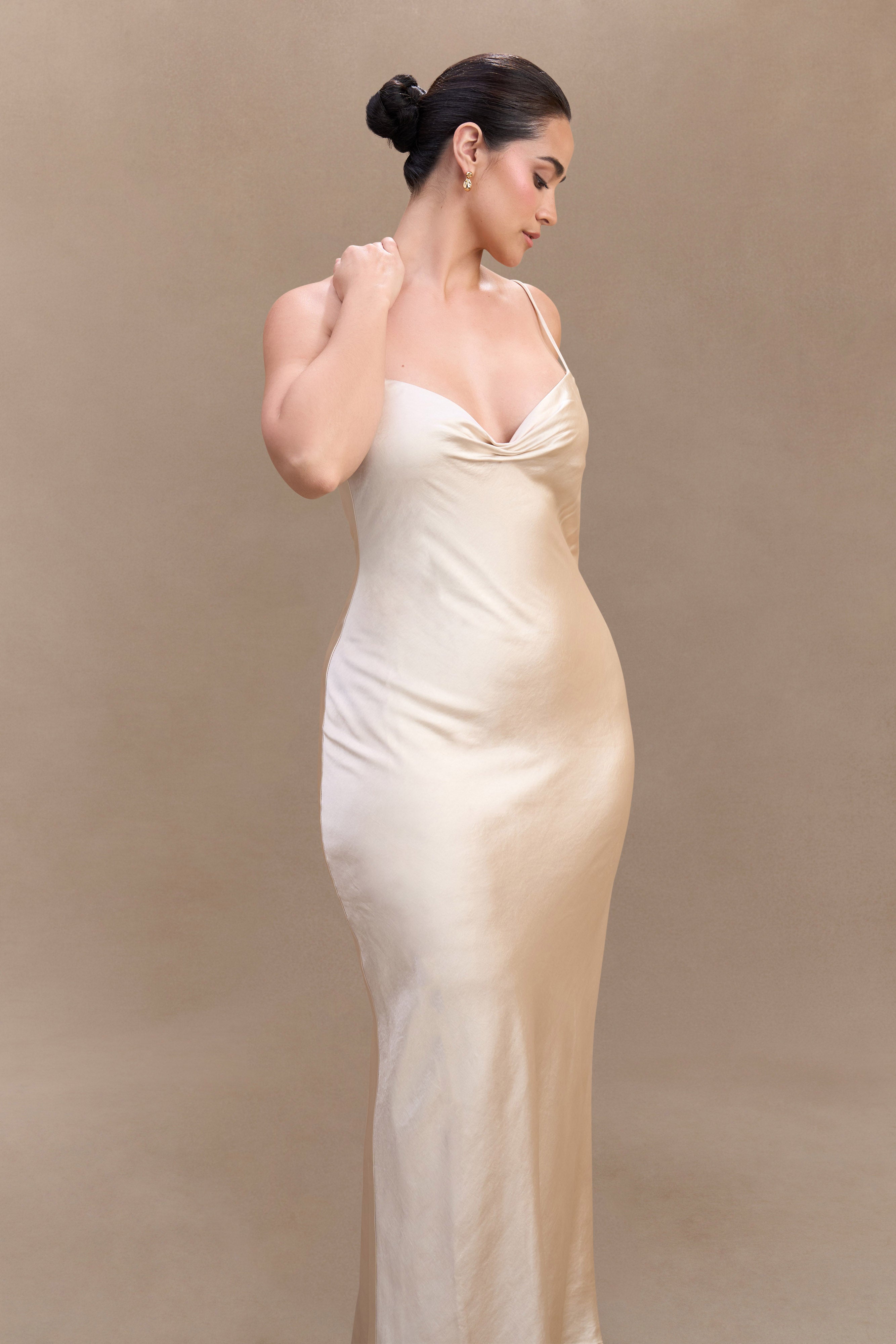 Lilly Sweetheart Satin Maxi Dress - Blush Gold、mySite、solidvoid