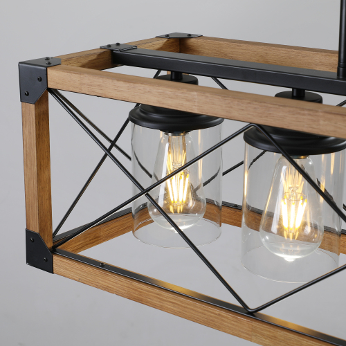 (Same as W1340P155968/L1011-RW) 32" Red Wood Industrial Farmhouse Rectangle Pendant Light, 5-Light Chandelier for Dining Room, Kitchen Island, Cafe Decor (No Bulbs)、、eastwooduniform