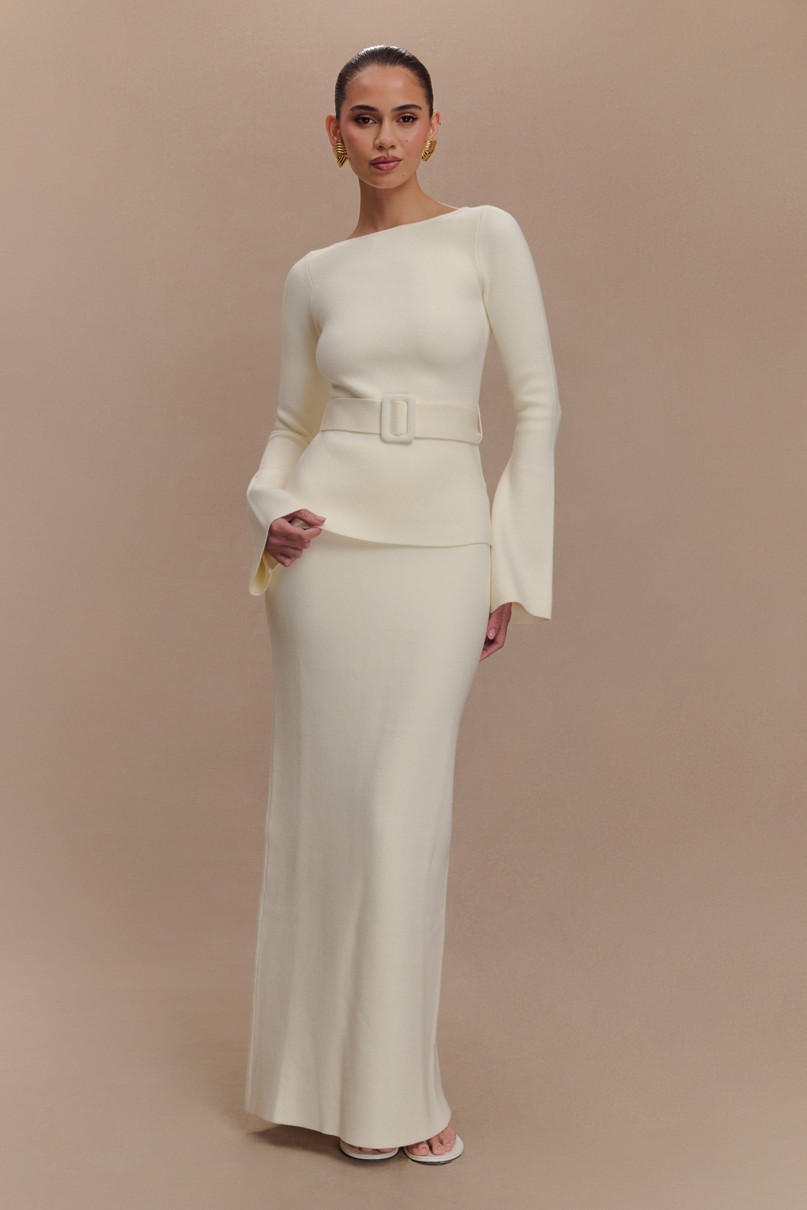 Justine Belted Knit Top - Ivory、mySite、solidvoid