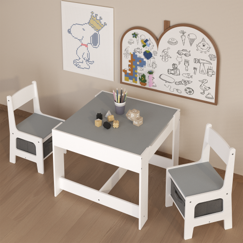 Kids Table and Chair Set, 3 in 1 Wooden Activity Table with Storage Drawer for Toddlers Drawing, Reading, Crafts, 2 in 1 Detachable Tabletop Table Set for Nursery, Playroom、、casual