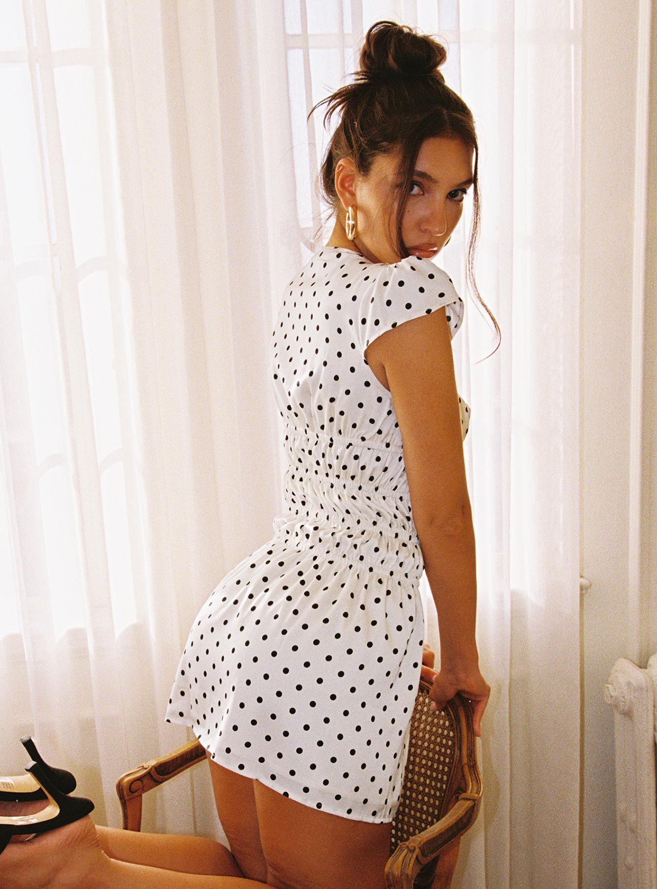 Evangelie Ruched Mini Dress White Polka、mySite、solidvoid