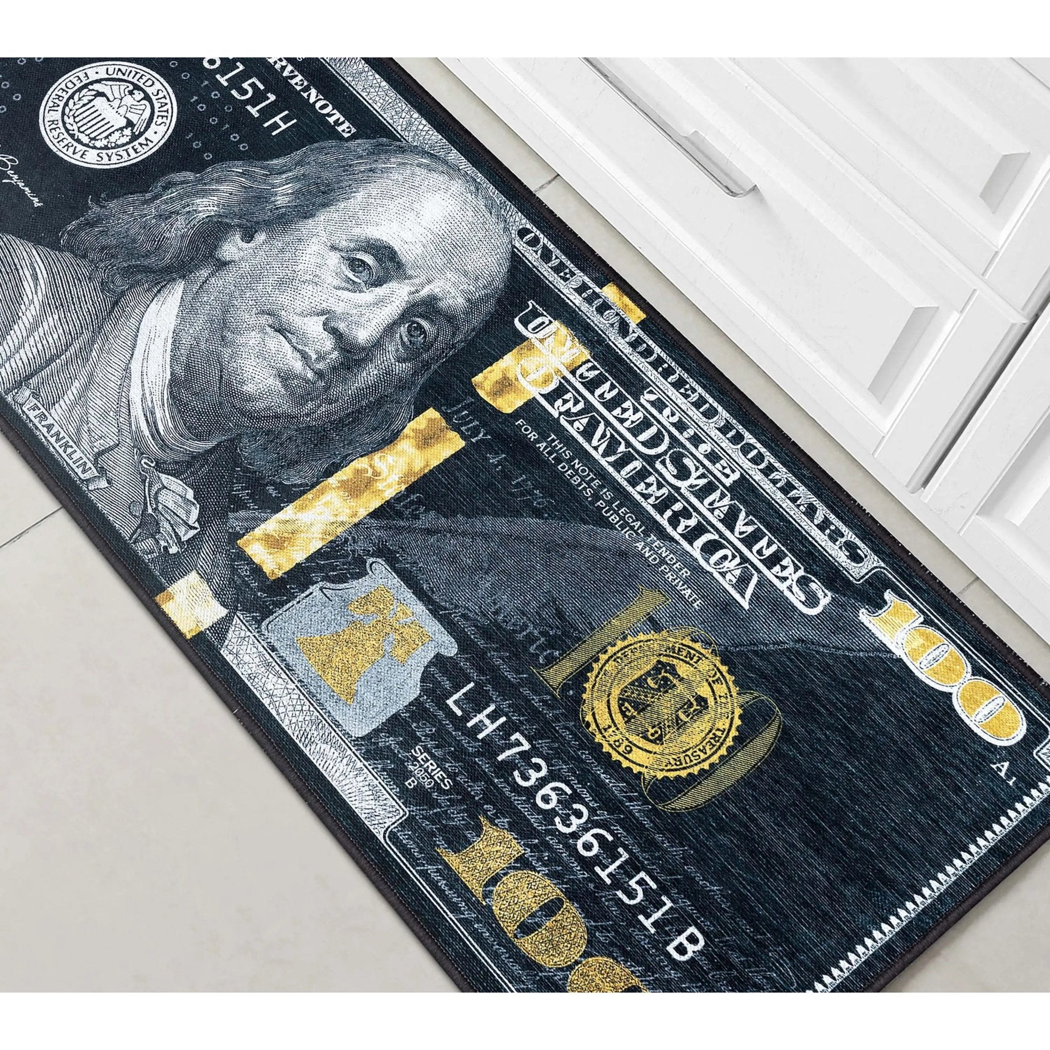 New Hundred Dollar Bill Black Black Novelty Runner Flat-Weave Rug、mySite、gigharbornorthrealestate