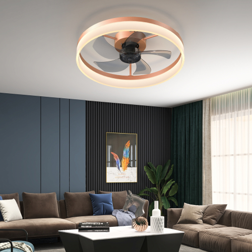 Ceiling Fans with Lights Dimmable LED Embedded installation of thin modern ceiling fans(Rose Gold)、、eastwooduniform
