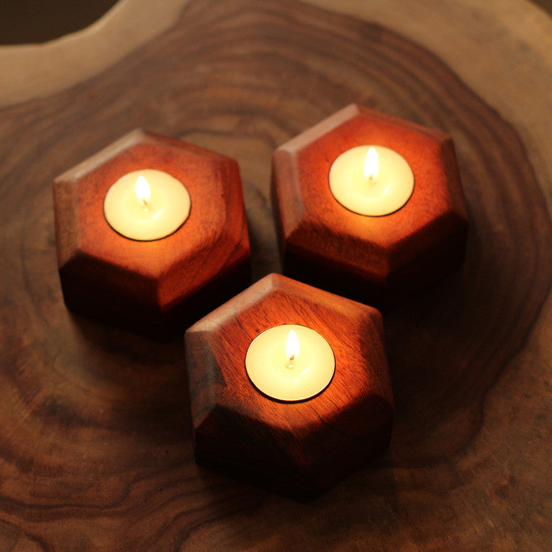 Acacia Wood Tea Light Candle Holders | Brown | Set of 3、mySite、camillekostekn