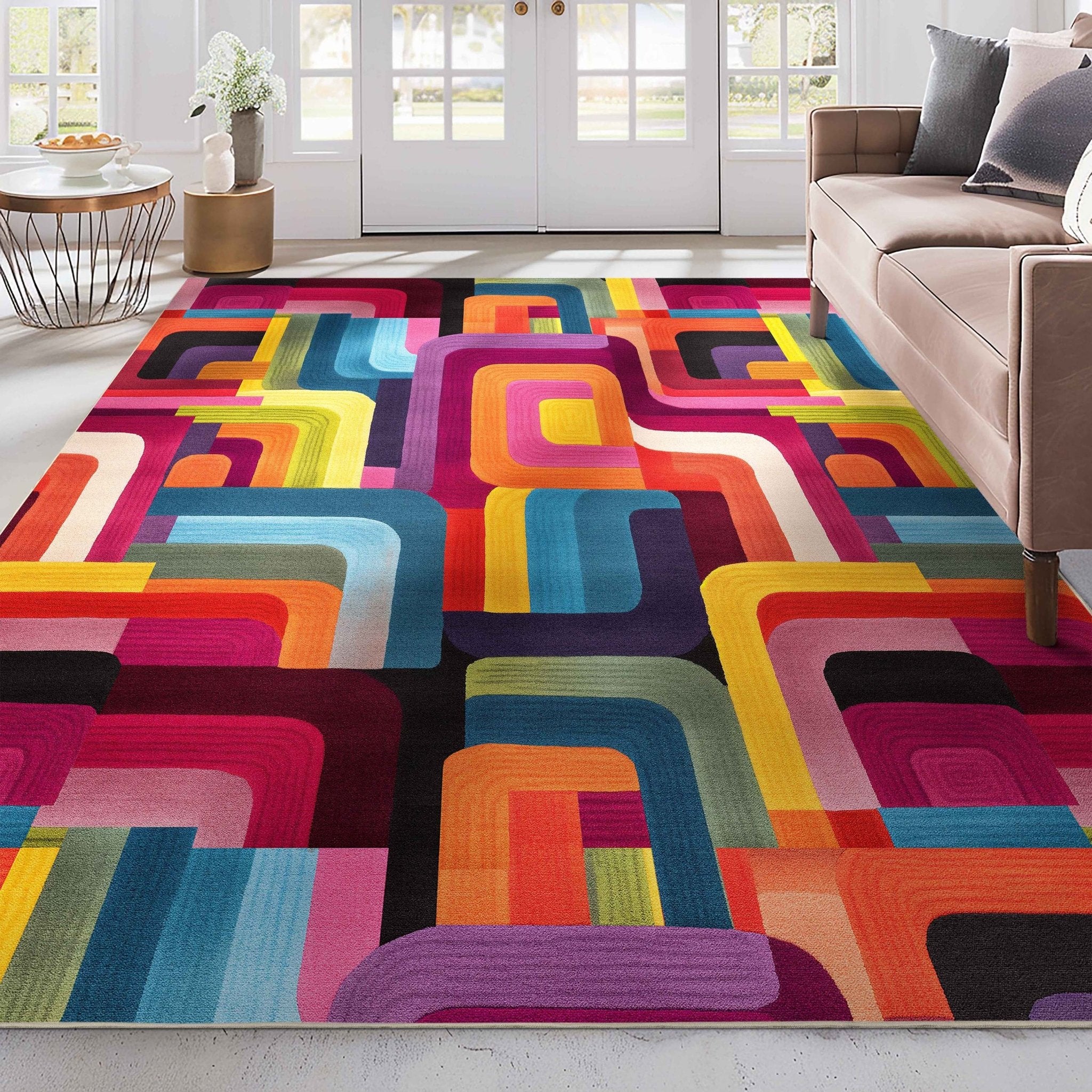 Apollo Strokes Colorful Waves Abstract Vibrant Stain-Resistant Rug - Easy to Clean、mySite、gigharbornorthrealestate