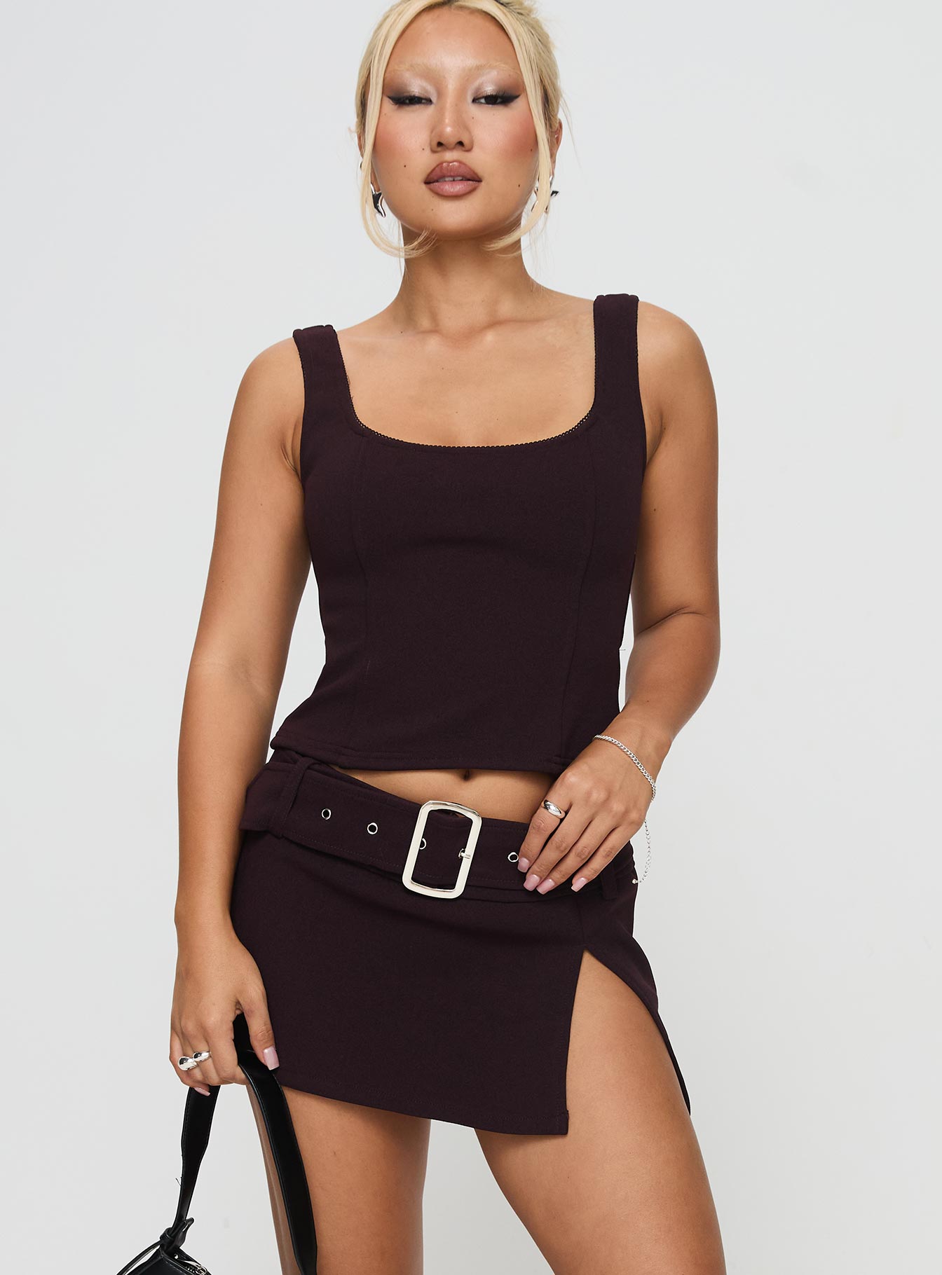 Genessa Belted Micro Mini Skirt Wine、mySite、solidvoid