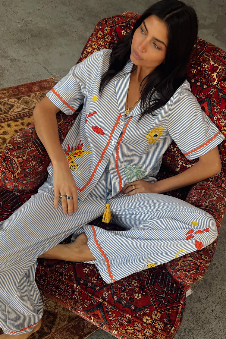 Blue Stripe Embroidered Pyjamas、mySite、solidvoid