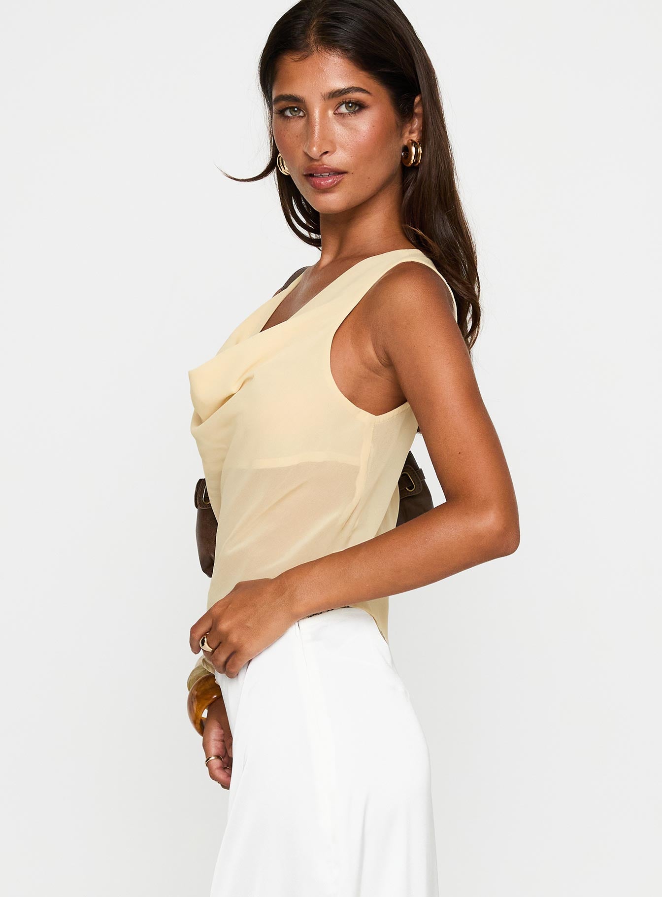 Pretty Little Fears Cowl Neck Top Beige、mySite、solidvoid