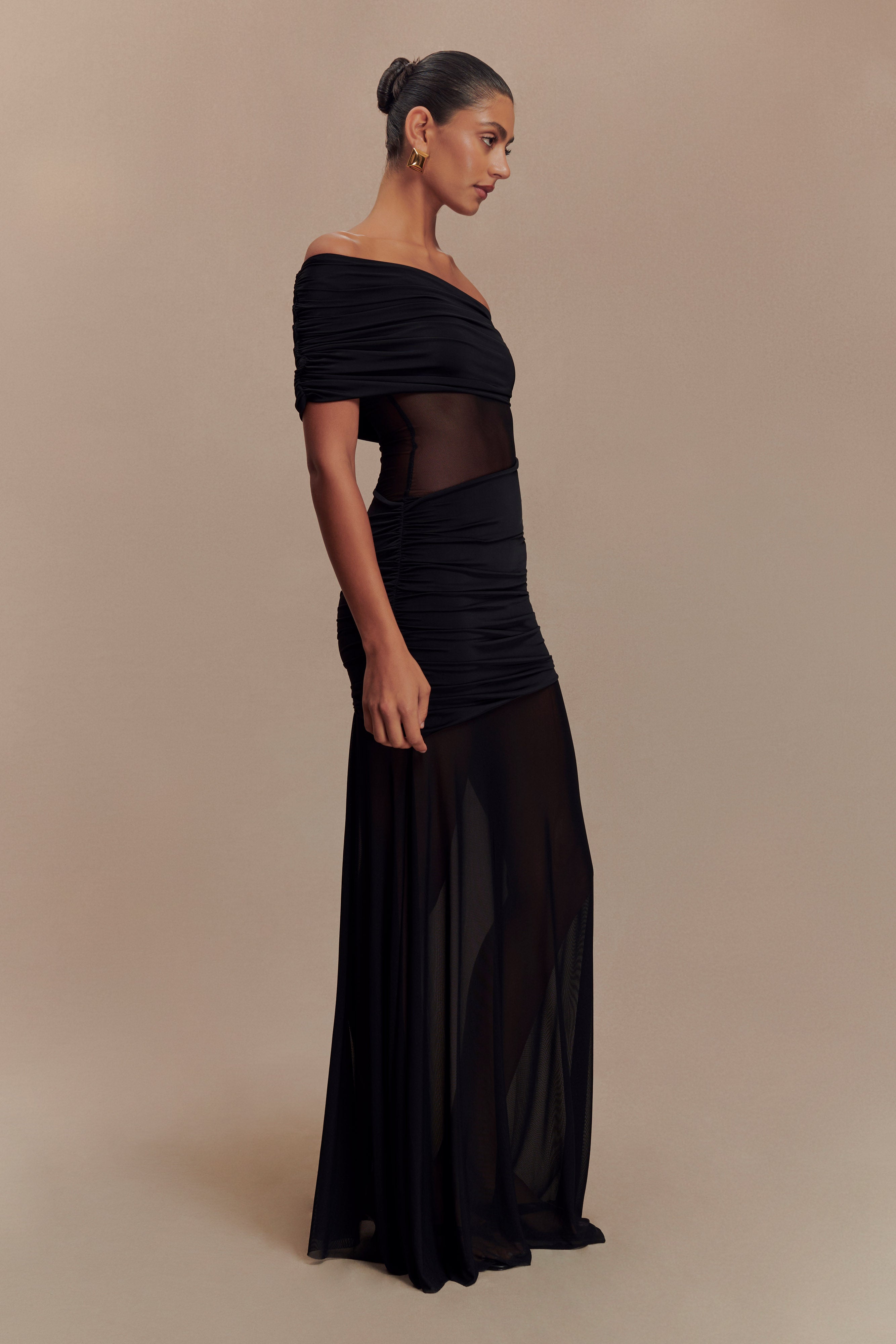 Dallas One Shoulder Mesh Maxi Dress - Black、mySite、solidvoid