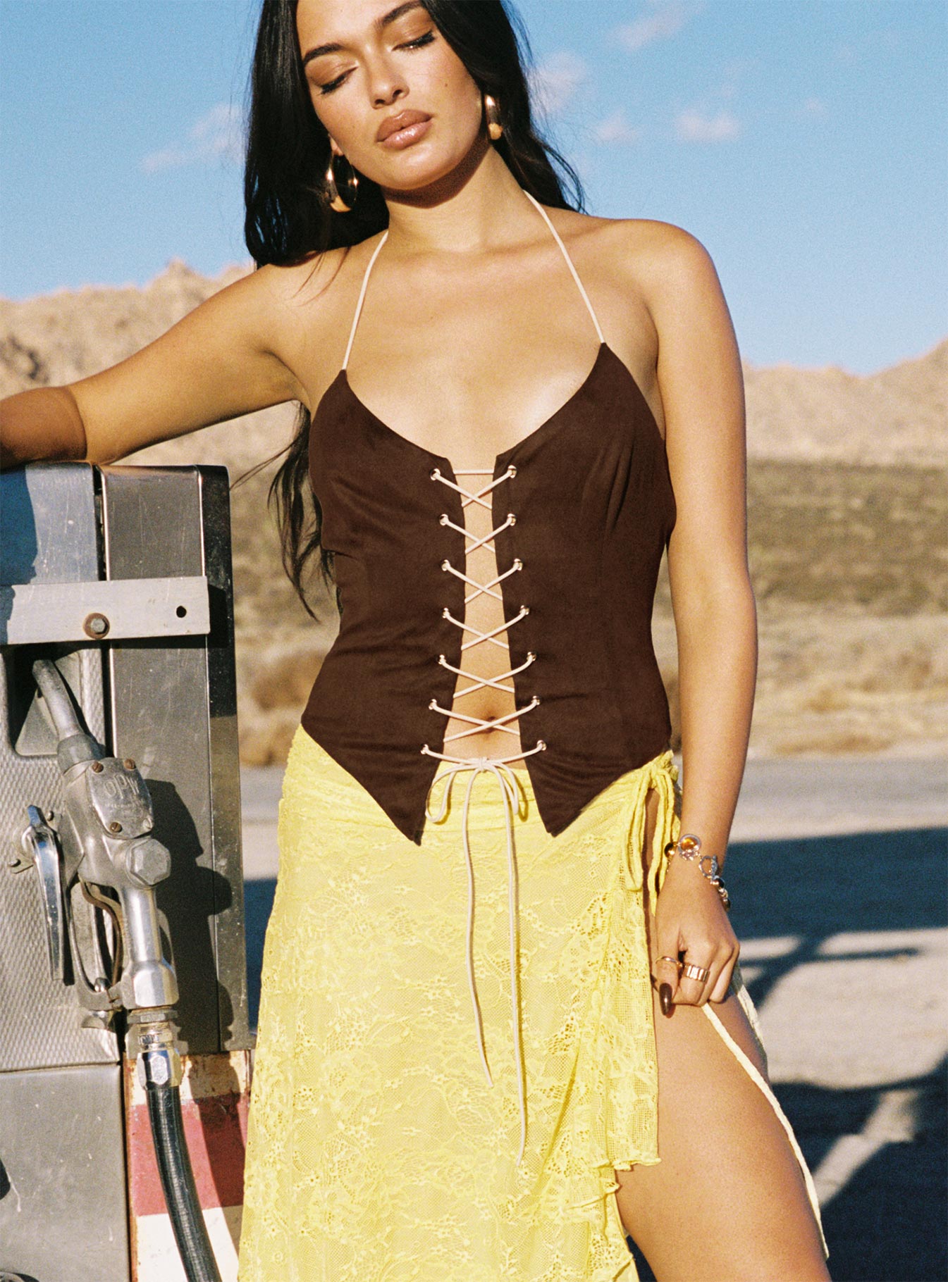 Dawn To Dusk Faux Suede Top Brown、mySite、solidvoid