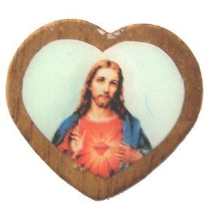 Sacred Heart wooden medal - enamel heart (18x16mm -0.7x0.6)、mySite、topwebapps