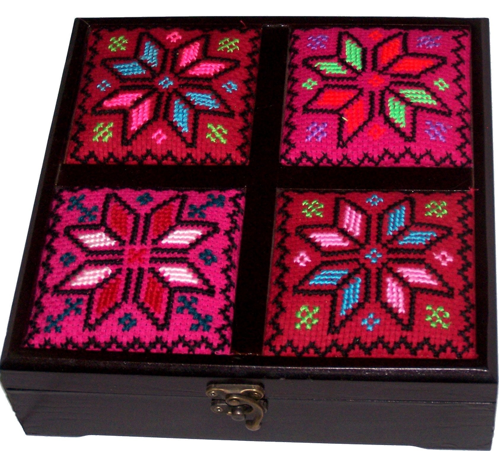  Hand made wooden box made with embroidered top - Extra Large ( 24 x 24 x 7.5 cm or 9.5 x 9.5 x 3 inches )、mySite、elrpsem3k